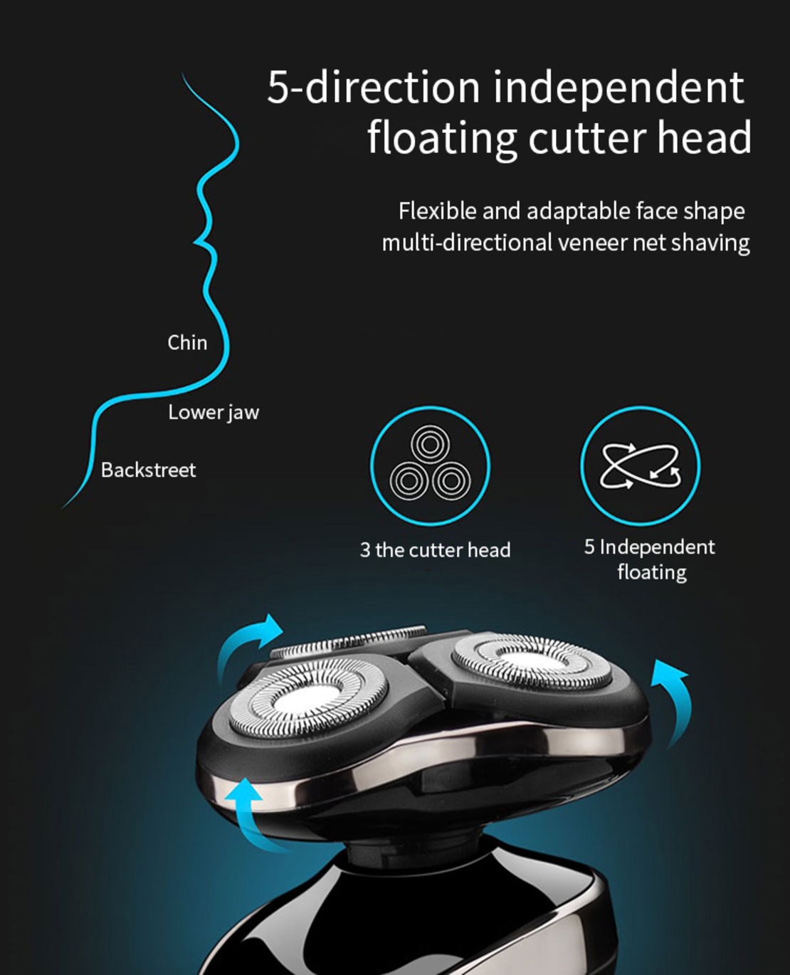 Aparat de ras electric 7 Capete, cu maner lung, Neo™ Blade 3D Samurai®, functie de trimmer, multifunctional, fara fir, incarcare USB, rezistent la apa, 3 lame independente, usor de curatat, sistem 7 in 1, Black-Silver