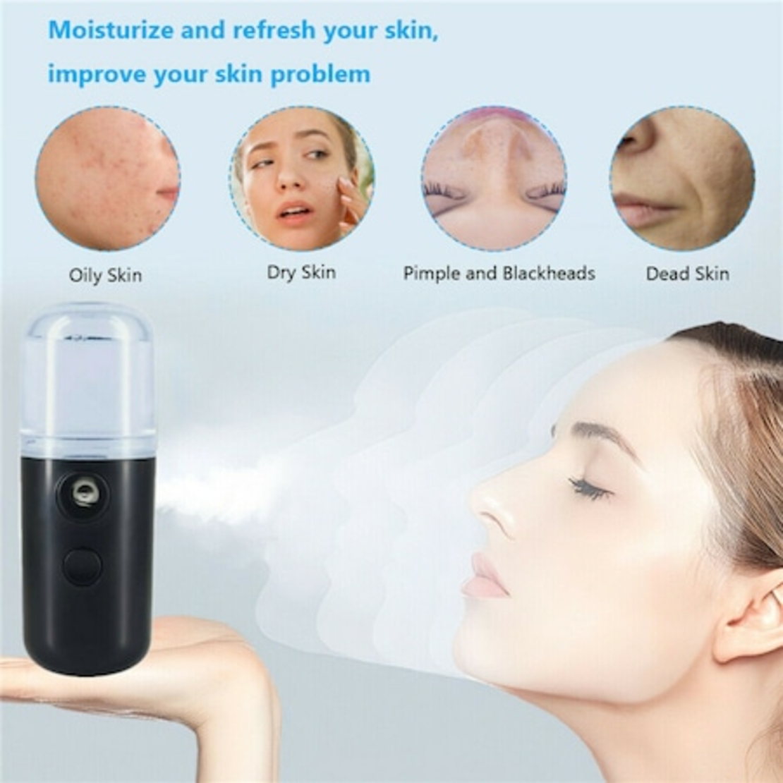 Spray Hidratare Faciala,Nano Ⅱ®,Igienizare, Curatare Ten, Abur Rece, Incarcare USB,30 ml, Negru