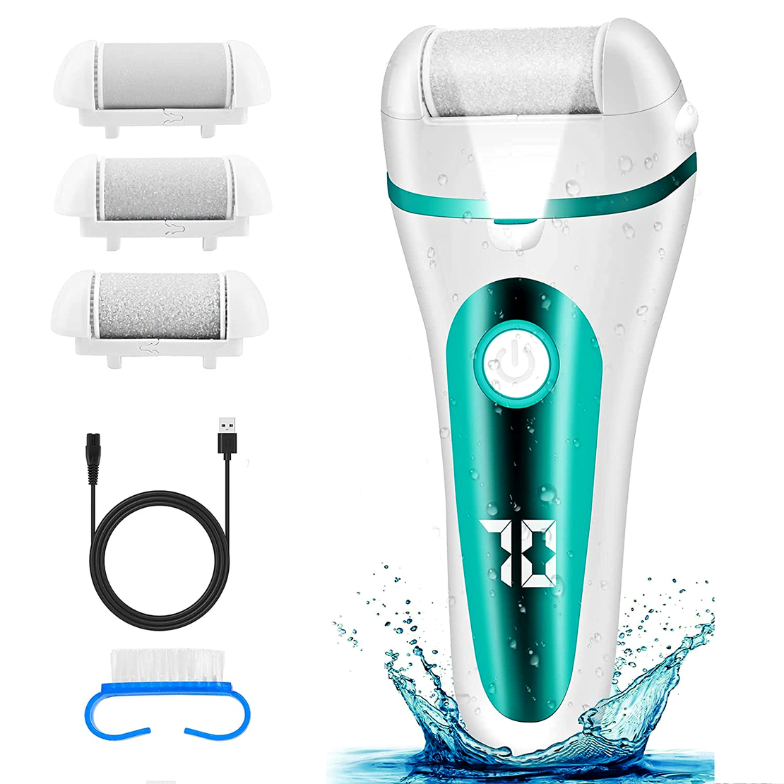 Aparat indepartare bataturi si piele uscata Calus Neo™ Foot Polisher V601, display digital, iluminare LED, incarcare USB, capat suplimentar si 3 role microminerale, 2000 rpm, Verde