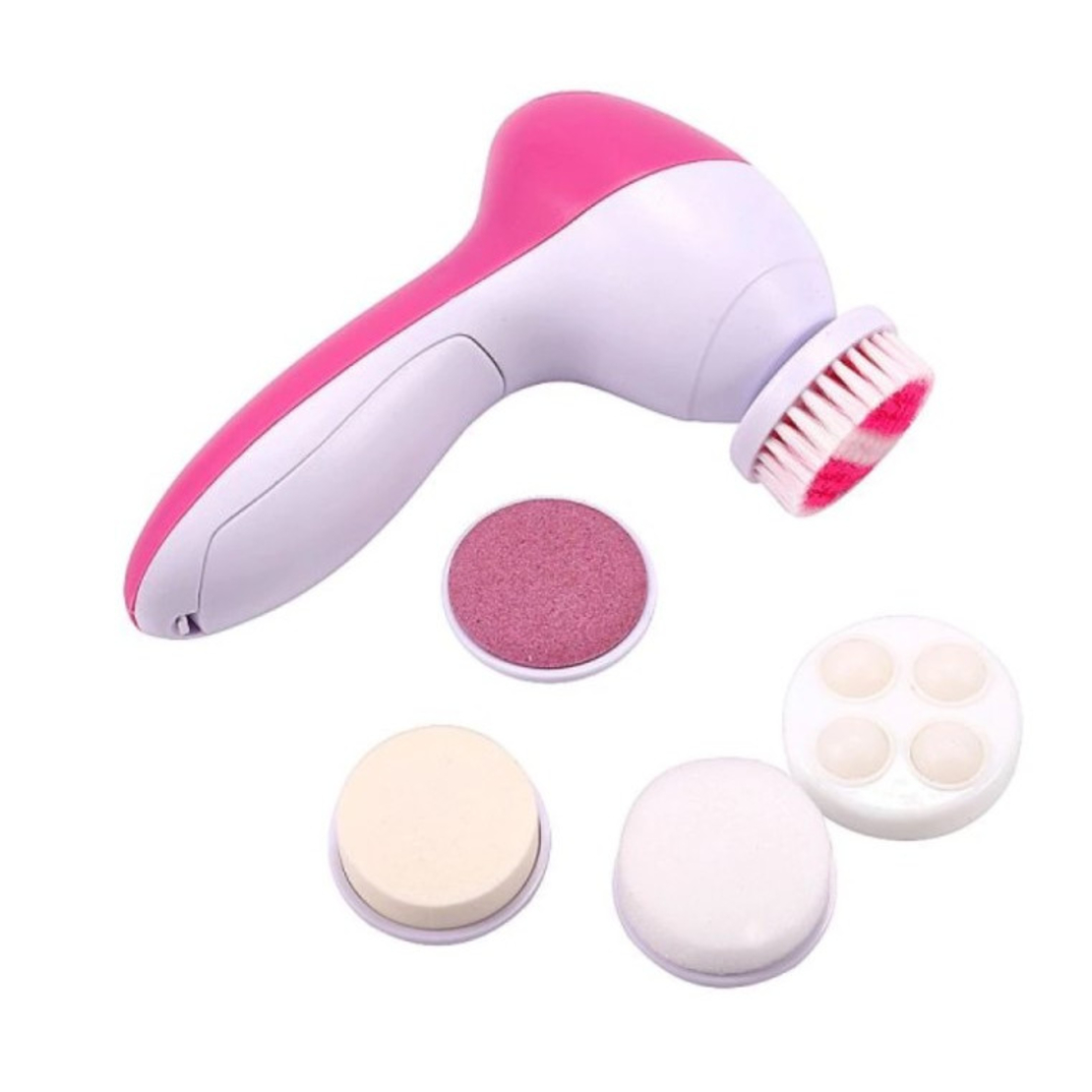 Aparat electric pentru exfoliere si masaj facial, 5 perii incluse si functie de reglare a vitezei, 13x7cm, Roz, viMAG ®