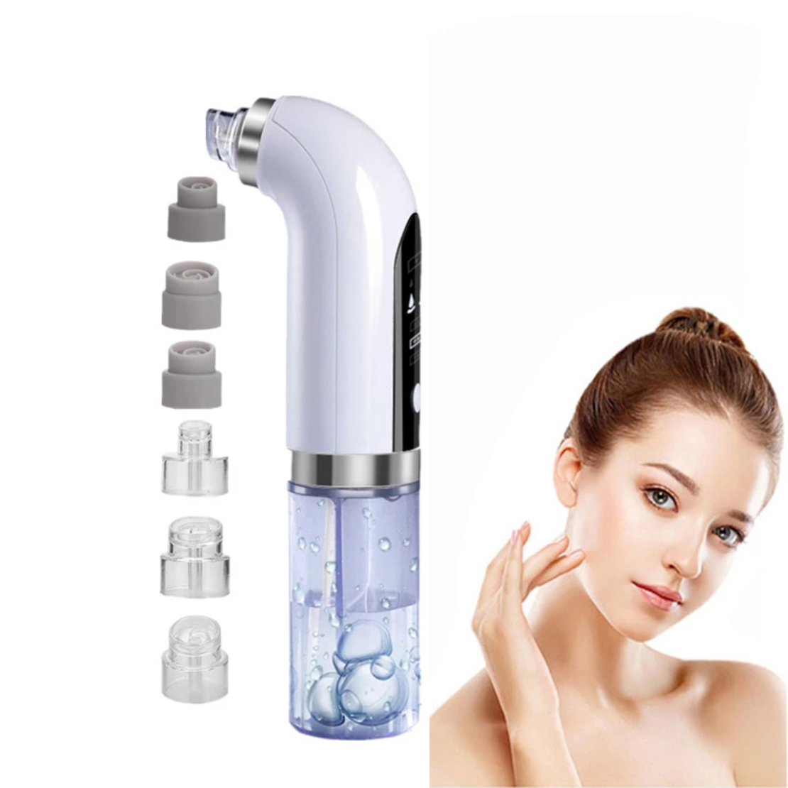 Aparat de Hidro Dermabraziune Neo™ Hidra Premium, pentru hidratare si curatare, indepartare puncte negre, incarcare USB, 3 moduri, 6 capete, Alb