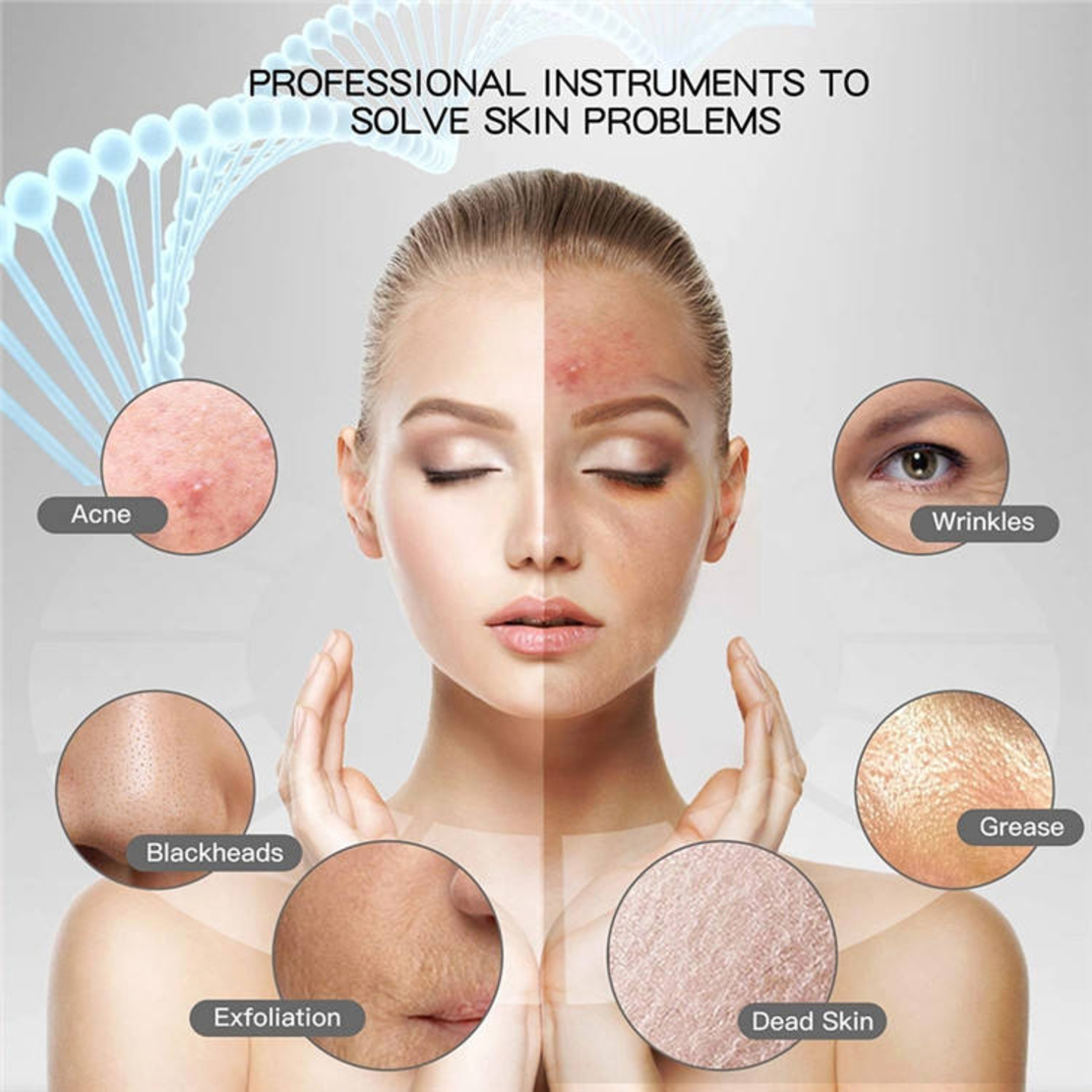 Aparat de curatare faciala cu ultrasunete, Neo™ Skin®, lifting ten, skin scrubber, spatula indepartare puncte negre, hidratare, peeling, Alb