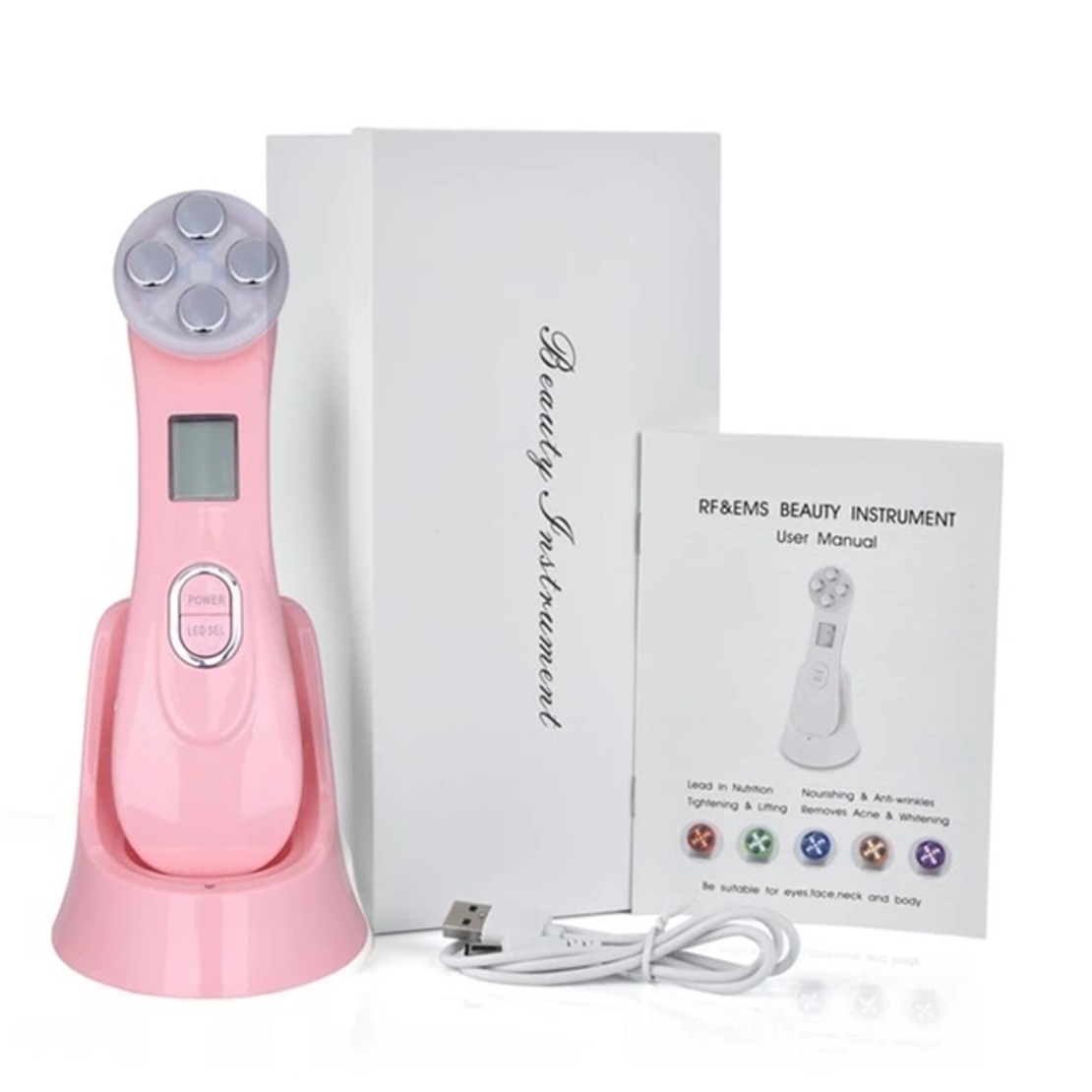 Aparat Profesional ingrijire faciala Rejuvenare cu Fotoni 5 in 1 Neo™ Photon, intinerire piele, efect anti-rid, tratament Electroporare, RF lumina LED, inchide porii, elimina acneea, Roz