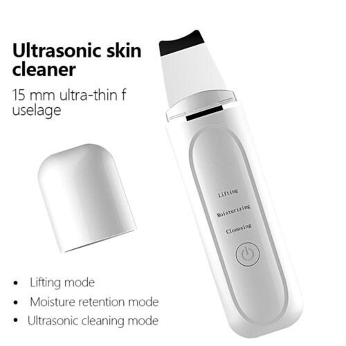 Aparat de curatare faciala cu ultrasunete, indepartare puncte negre, hidratare, curatare ten, anti rid, anti imbatranire, acumulator, alb