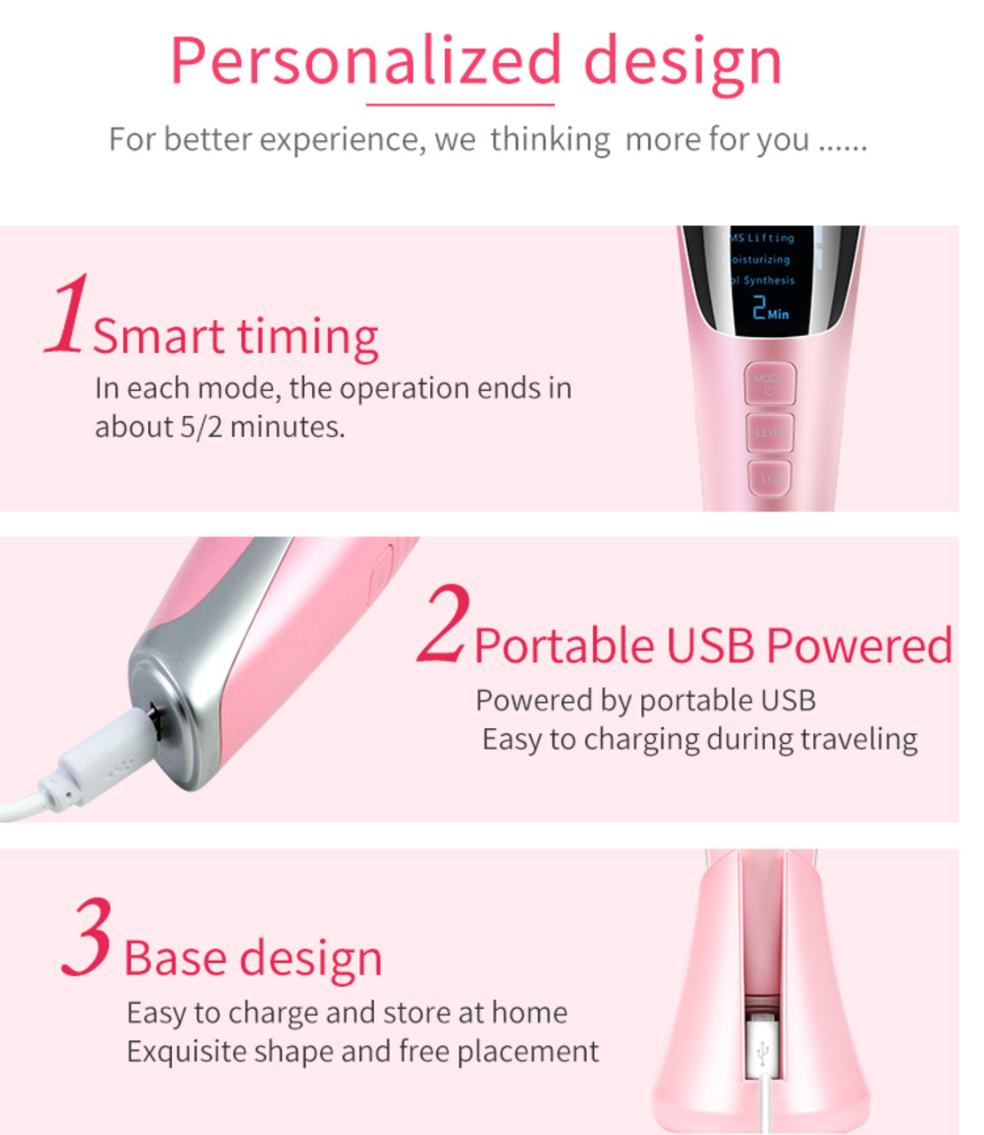 Aparat Profesional tratament facial si intinerirea pielii 5 in 1, Neo™ Skin®, Mezoterapie, LED, Lifting, Anti Rid, vibratii EMS, Microcurent, Masaj facial, Roz