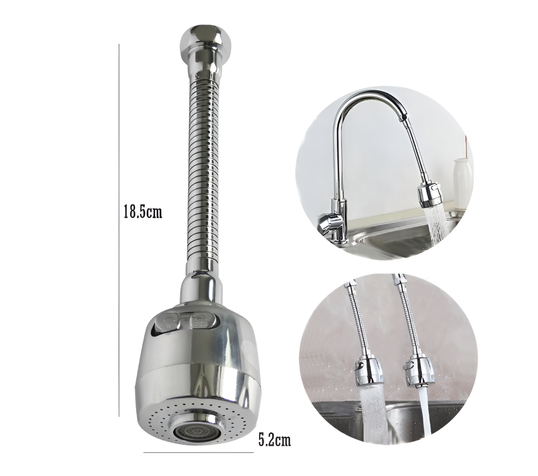 Aerator Neo™, Prelungitor, Rotire 360, 2 Moduri de Pulverizare, 18.5 CM, Argintiu