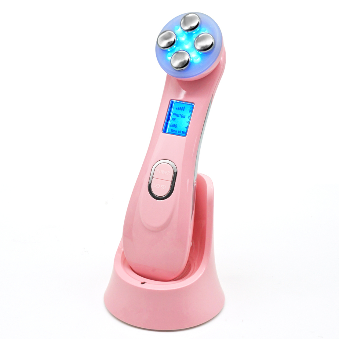 Aparat Profesional ingrijire faciala Rejuvenare cu Fotoni 5 in 1 Neo™ Photon, intinerire piele, efect anti-rid, tratament Electroporare, RF lumina LED, inchide porii, elimina acneea, Roz