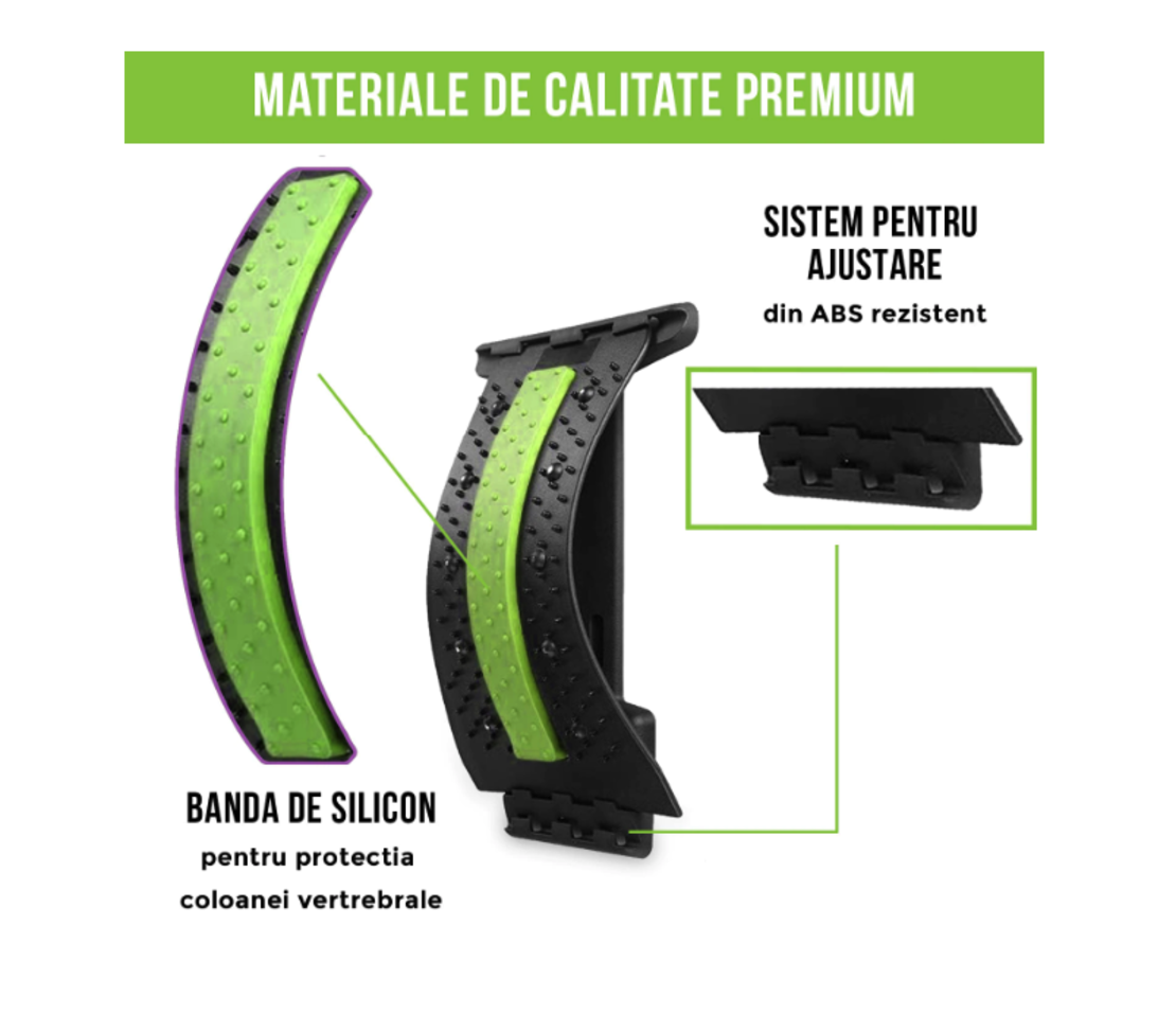 Dispozitiv Ortopedic NEO™ 3in1, pentru Suportul, Intinderea, Masajul si Relaxarea Zonei Lombare, Verde