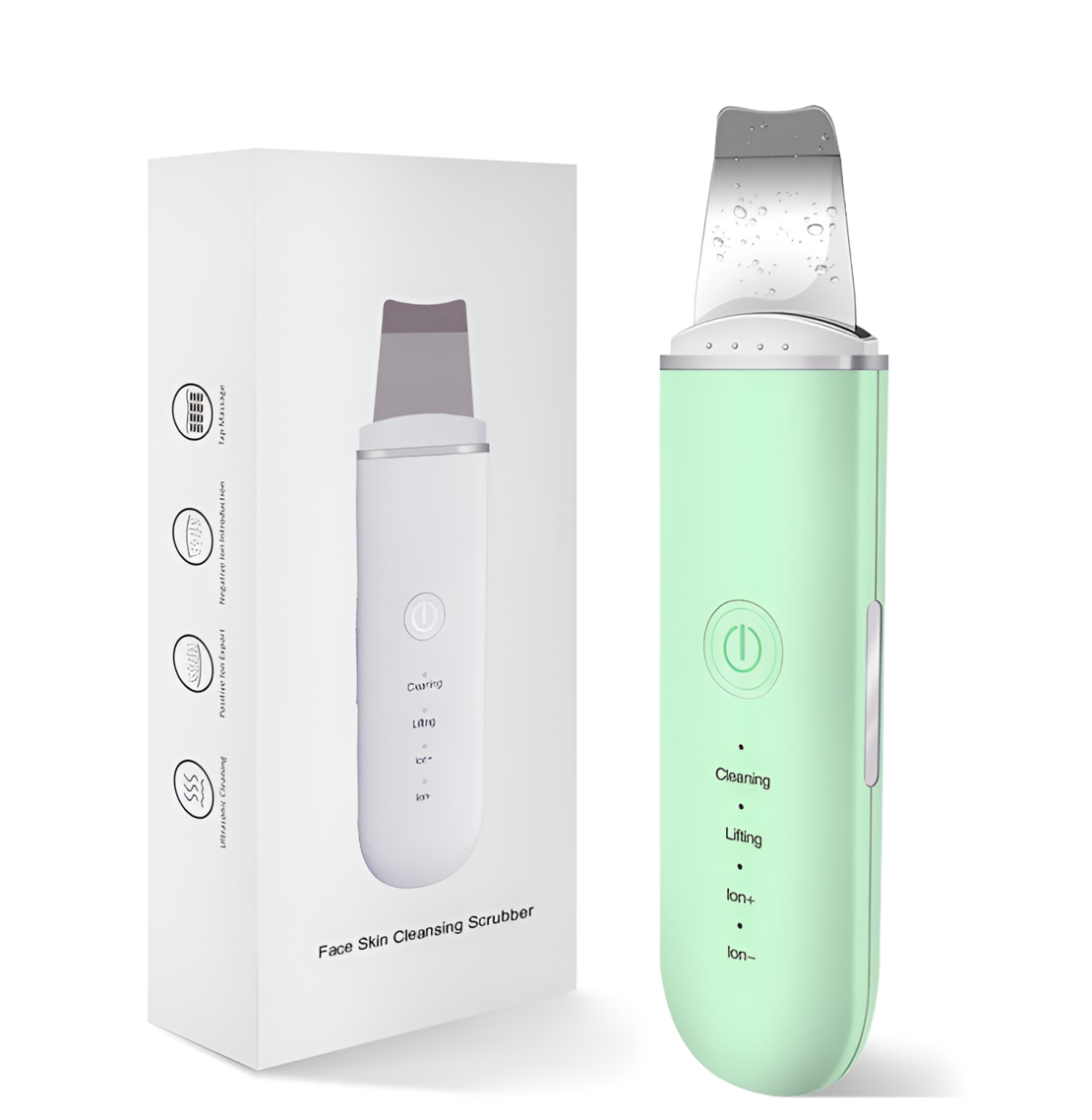 Aparat de curatare faciala cu ultrasunete NEO™, lifting ten, skin scrubber, indepartare puncte negre, hidratare, peeling, Verde