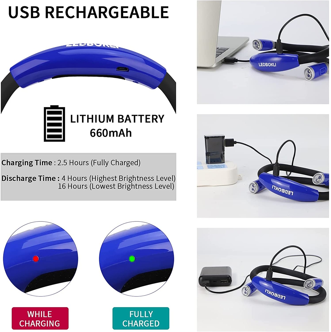 Lampa de lectura, Plastic/Silicon, LED, Luminozitate reglabila, Albastru