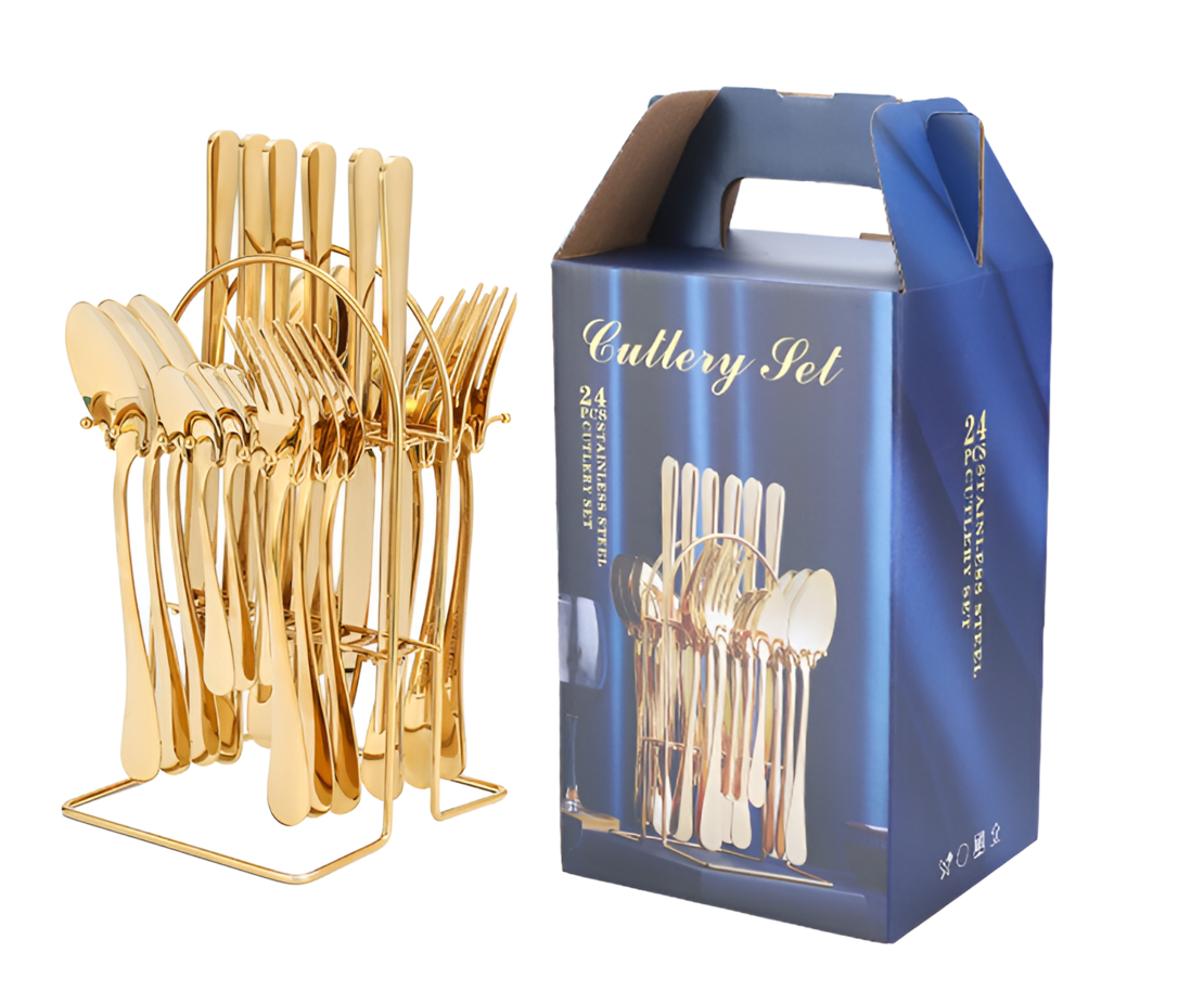 Set Tacamuri cu Finisaj Lucios, 24 piese, din Otel Inoxidabil, Auriu, Neo™