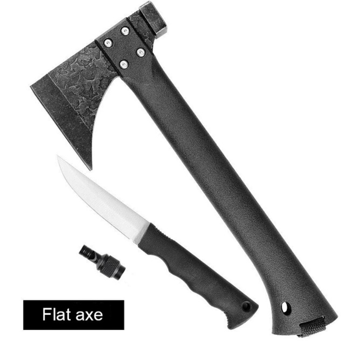 Topor Multifunctional Compozit Pentru Supravietuire Neo™ Campy® Negru usor de folosit maner lung, cutit si fluier
