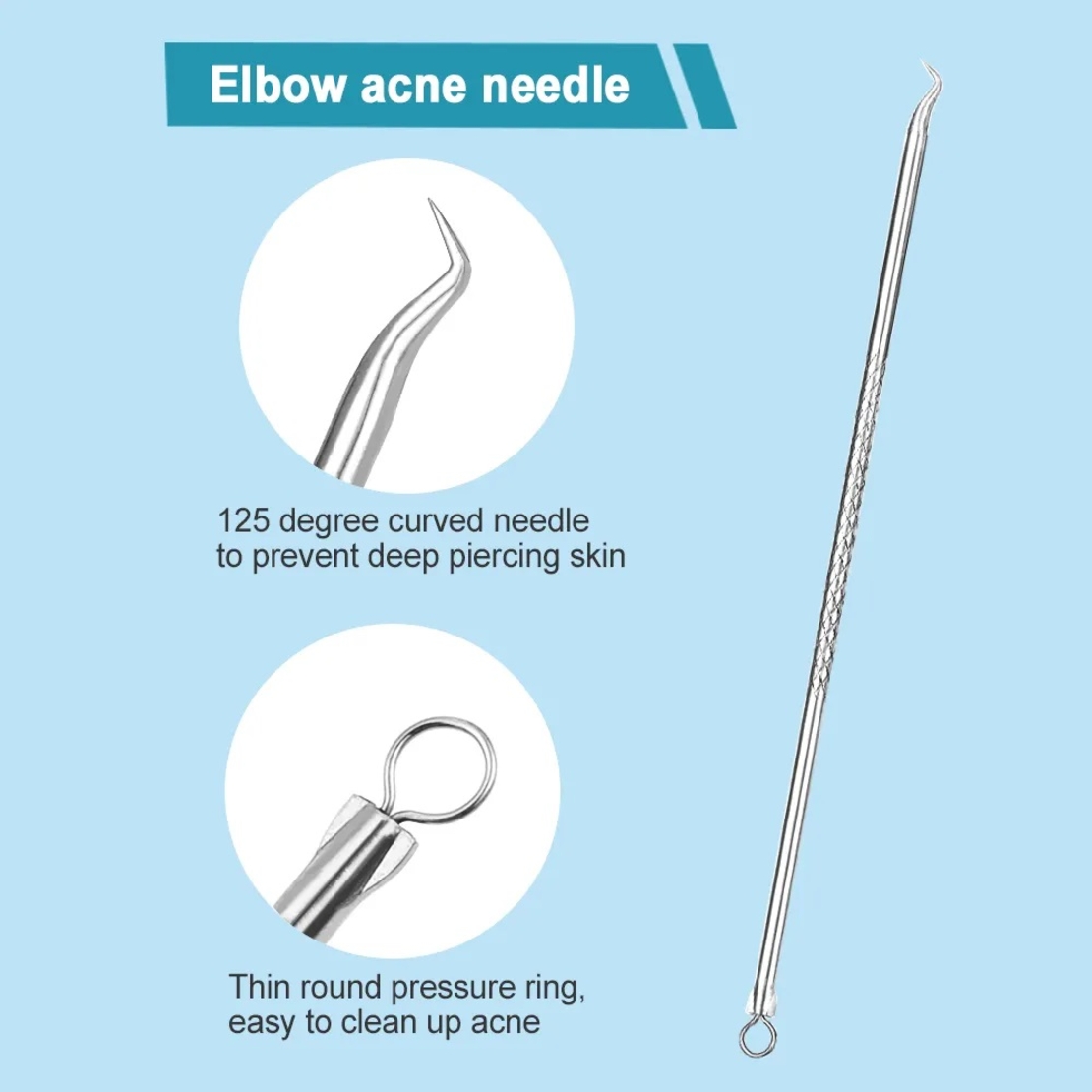 Set 7 pensete pentru extractie puncte negre, comedoane, acnee, ustensile cosmetice din inox, metalic, Neo™ Premium®