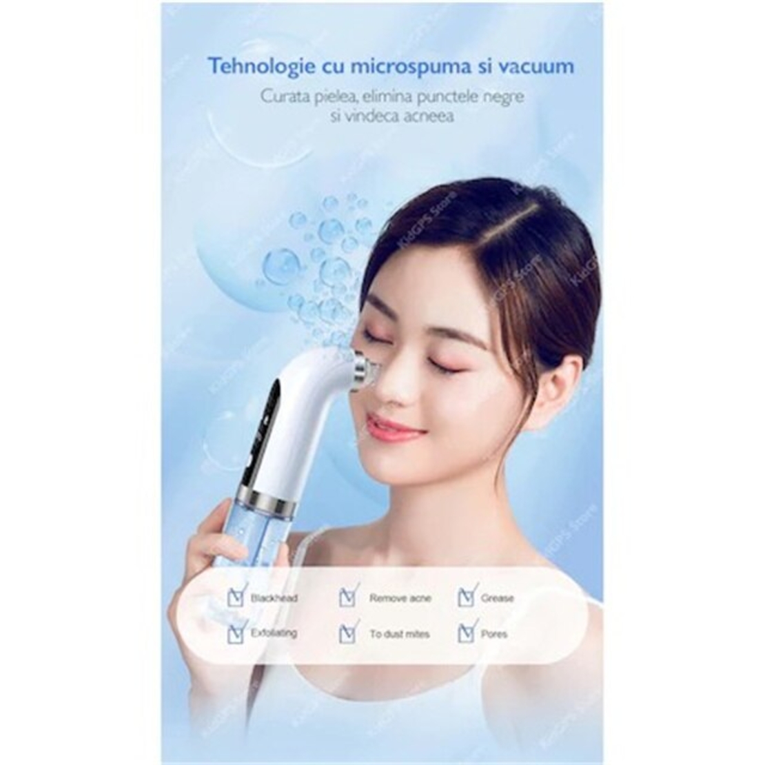 Aparat de Hidro Dermabraziune Neo™ Hidra Premium, pentru hidratare si curatare, indepartare puncte negre, incarcare USB, 3 moduri, 6 capete, Alb