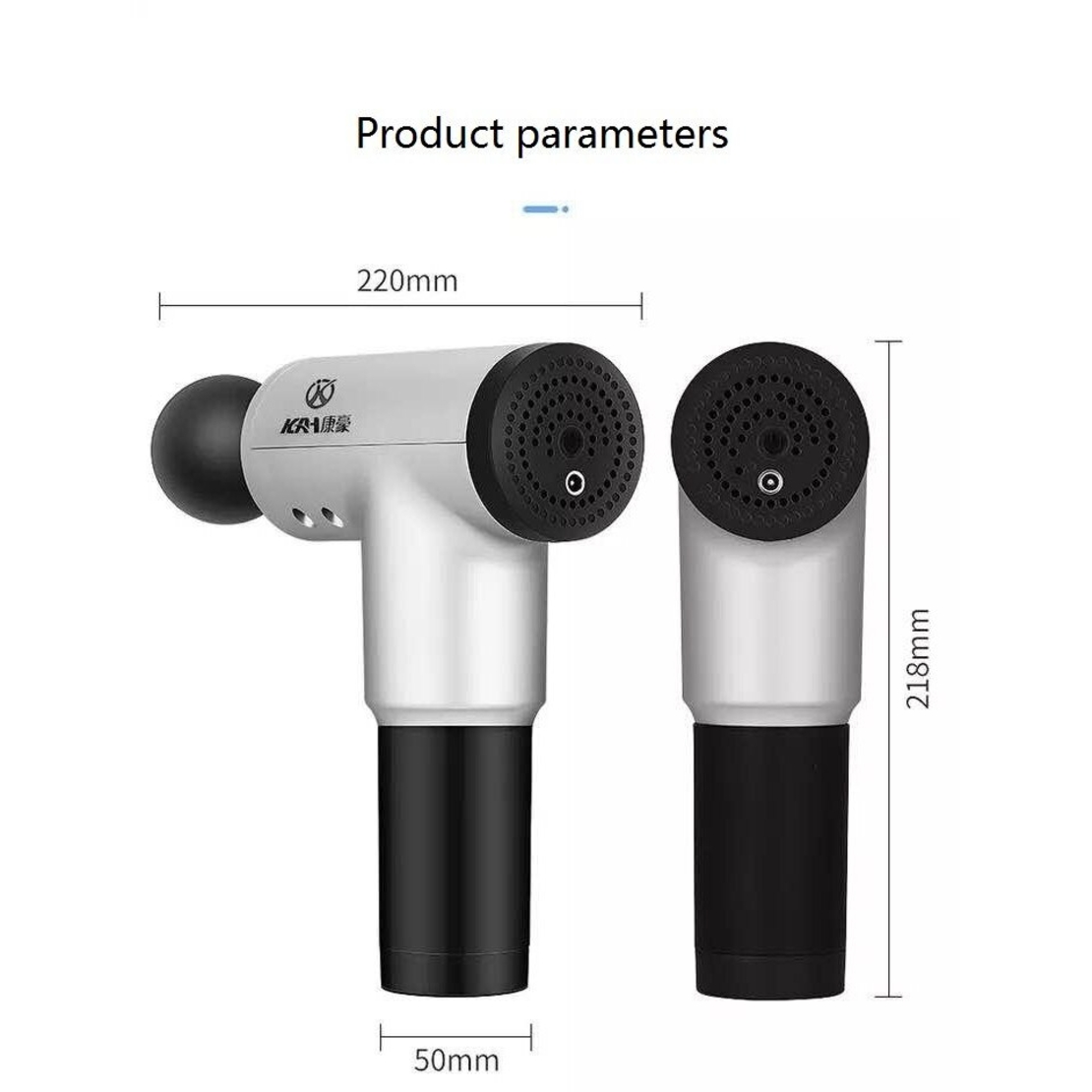 Aparat de Masaj Profesional, cu 4 capete interschimbabile si 6 trepte de intensitate, Neo™ Professional Gun®, pentru dureri musculare, reumatice, anticelulitic, Gri