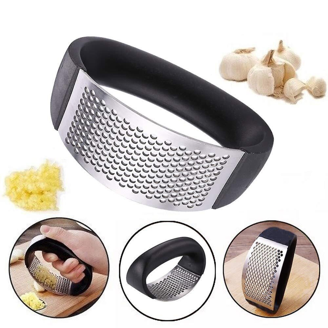 Presa usturoi manuala, Neo™ Kitchen®, neagra, curbata, inox, usor de curatat, zdrobitor manual curbat