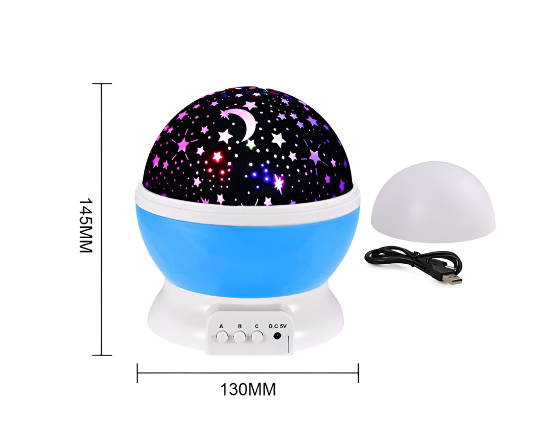 Lampa de Veghe pentru Copii cu Proiectii de Stele si Luna, Functie de Rotatie, Albastru, Neo™