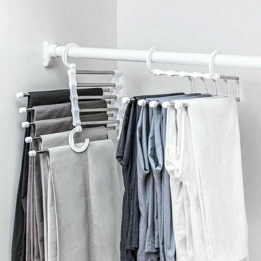 Umeras Pliabil Neo™ Organizator Compact® pentru perechi de pantaloni, cu tije din inox, 48 x 15 cm, Carlige Albe