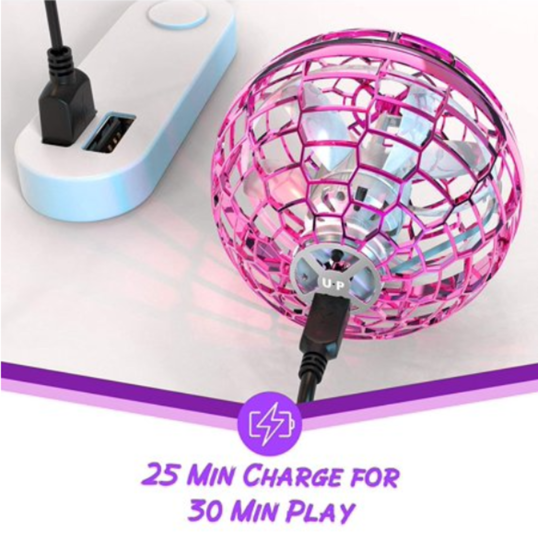 Mini-Drona Interactiva Tip Minge OZN, Boomerang Controlabil Manual, Roz, Neo™