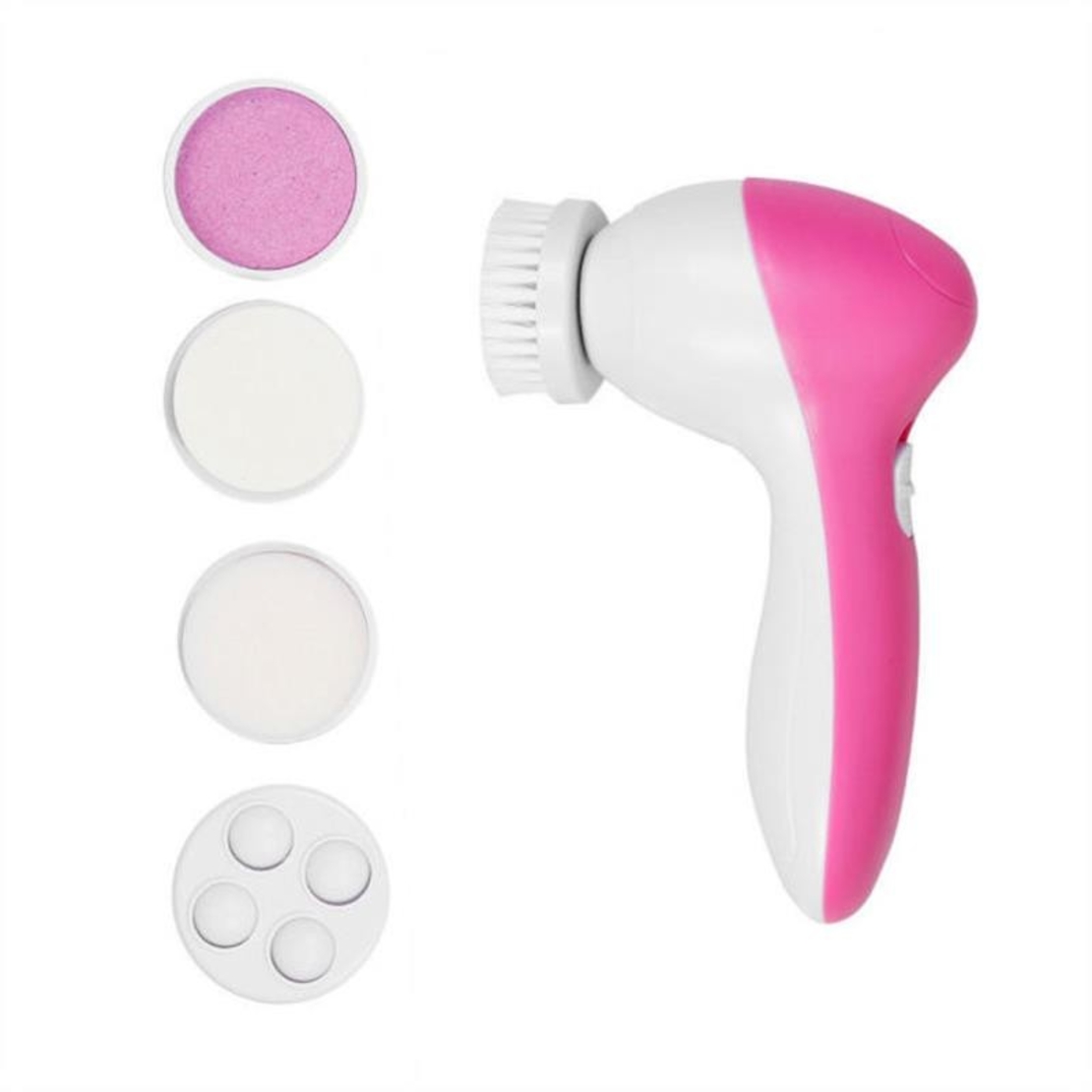 Perie Rotativa pentru curatare faciala si masaj 5 in 1, Neo™ Premium, cu 2 viteze, functie de reglare a vitezei, 5 capete perii interschimbabile,13x7cm, alb/roz
