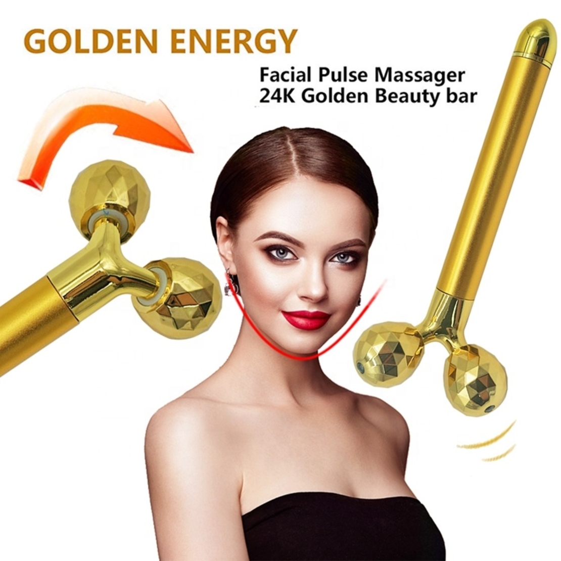 Set Aparat Masaj Facial Profesional Neo™ Beauty Energy T Shape Bar si Aparat Masaj Facial Profesional, Neo™ Beauty Energy 3D Shape, 24K Gold, Efect de Lifting Facial si Revitalizare a Tenului, Anti-Rid