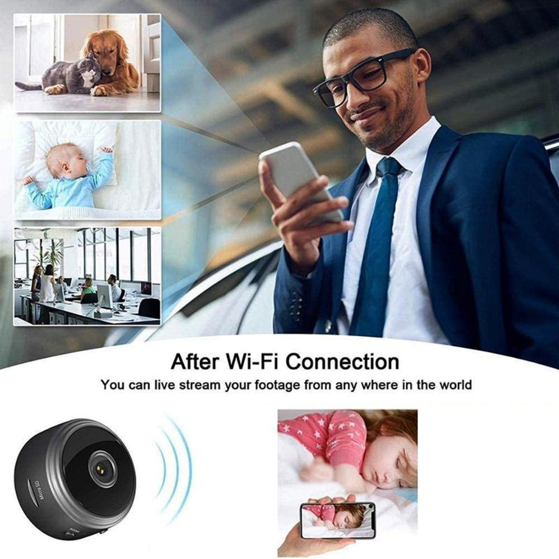 Mini camera de supraveghere wireless WiFi 1080p Full HD prindere cu magnet Neo™ Camy-Cam®