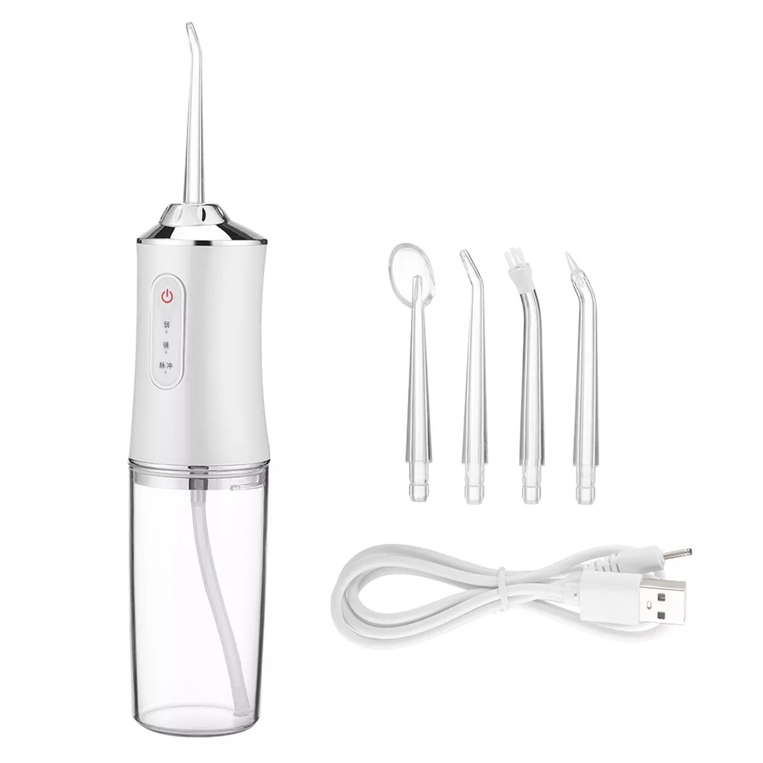 Irigator bucal si oral profesional PPS Pulse® Neo™, 140 PSI, Functie masaj, rotatie 360°, portabil, 4 moduri, acumulator 1400mAh, 4 duze incluse, 220 ml, alb
