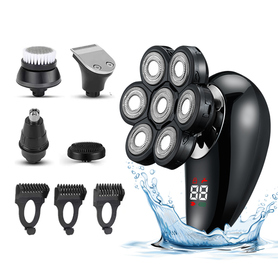 Aparat de ras electric 7D, Neo™ 7 Blade Samurai®, multifunctional, fara fir, incarcare USB, 100% rezistent la apa, 7 lame independente, usor de curatat, sistem 7 in 1, Negru