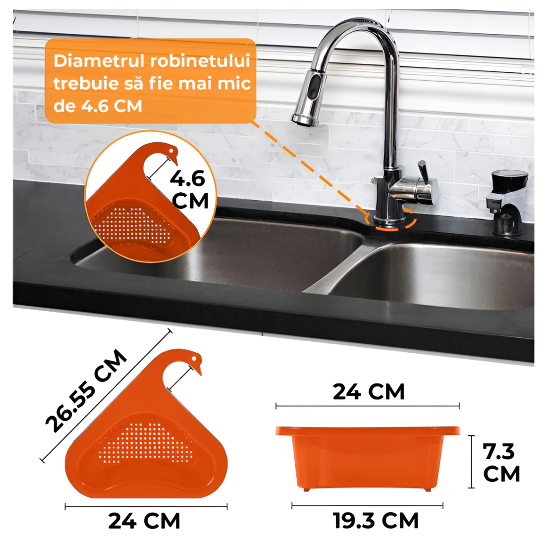 Cosulet de Scurgere Neo™ pentru Chiuveta, Forma de Lebada, Prindere de Baterie, Portocaliu