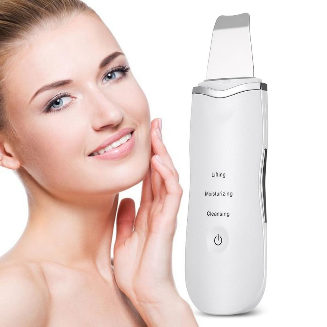 Aparat de curatare faciala cu ultrasunete, indepartare puncte negre, hidratare, curatare ten, anti rid, anti imbatranire, acumulator, alb
