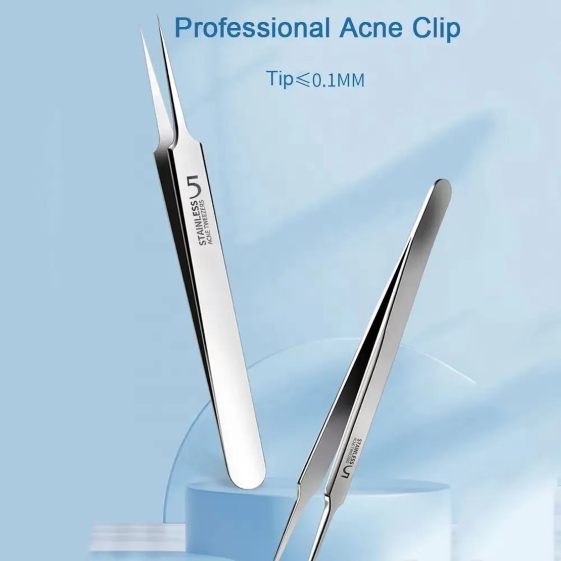 Set 7 pensete pentru extractie puncte negre, comedoane, acnee, ustensile cosmetice din inox, metalic, Neo™ Premium®