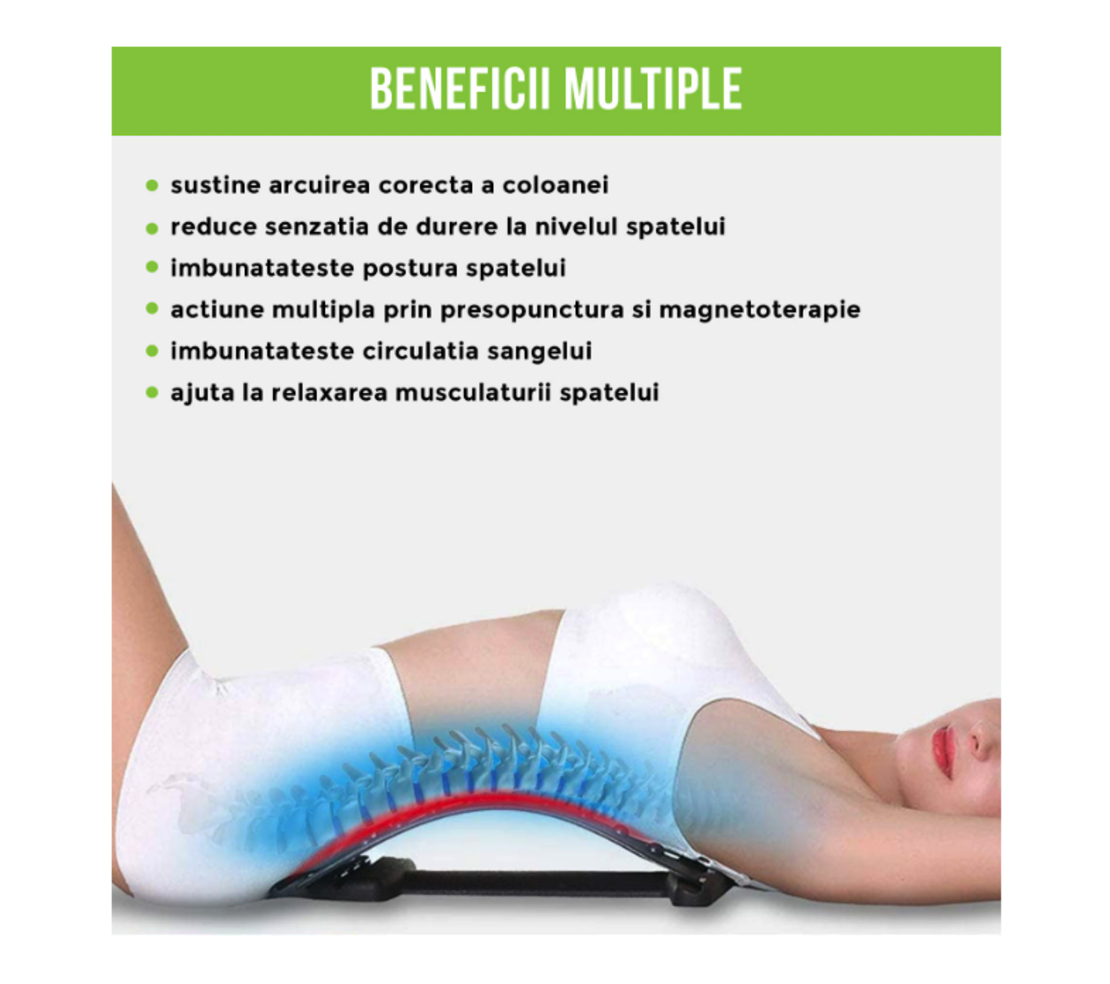 Dispozitiv Ortopedic NEO™ 3in1, pentru Suportul, Intinderea, Masajul si Relaxarea Zonei Lombare, Verde