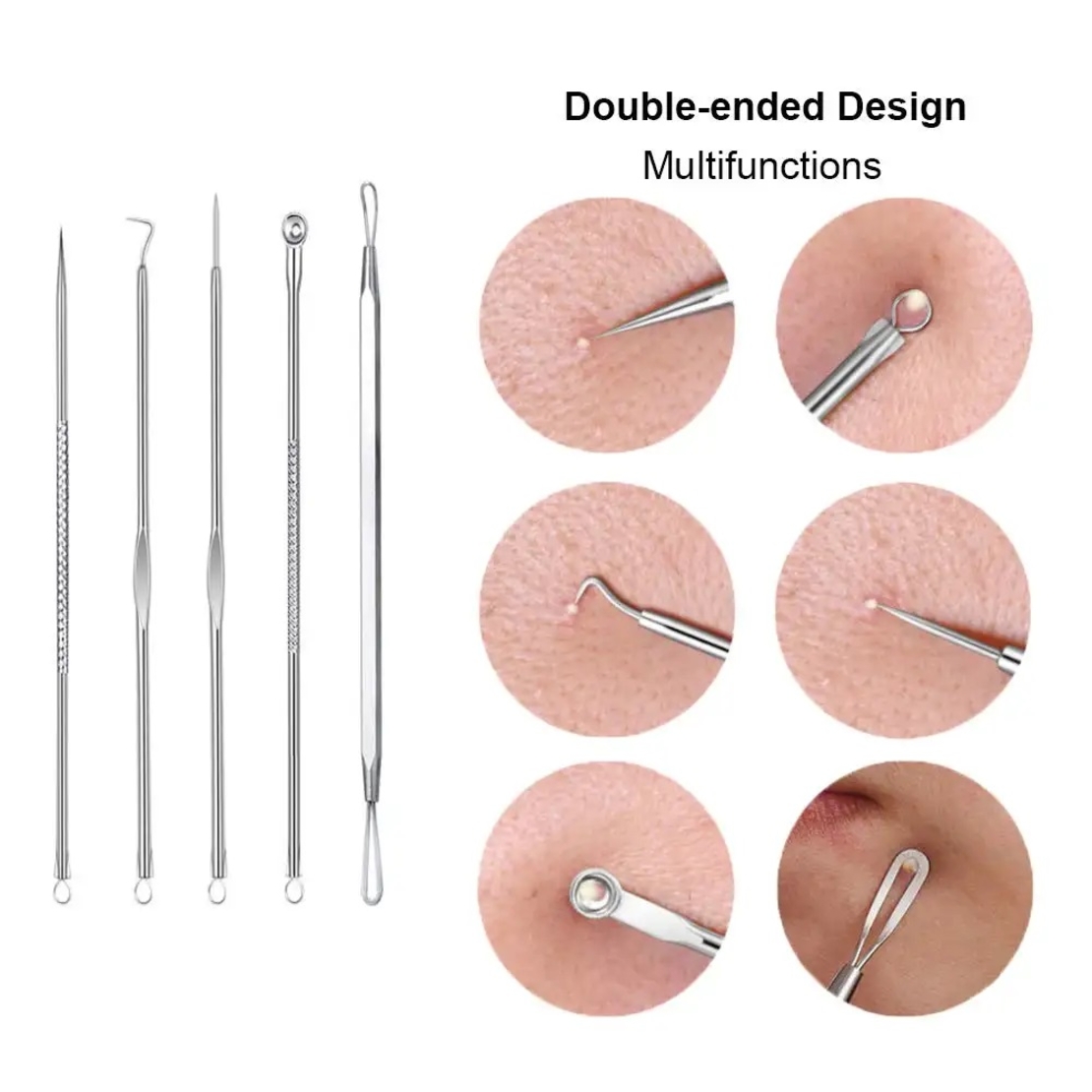 Set 6 pensete pentru extractie puncte negre, comedoane, acnee, ustensile cosmetice din inox, metalic, Neo™ Premium®
