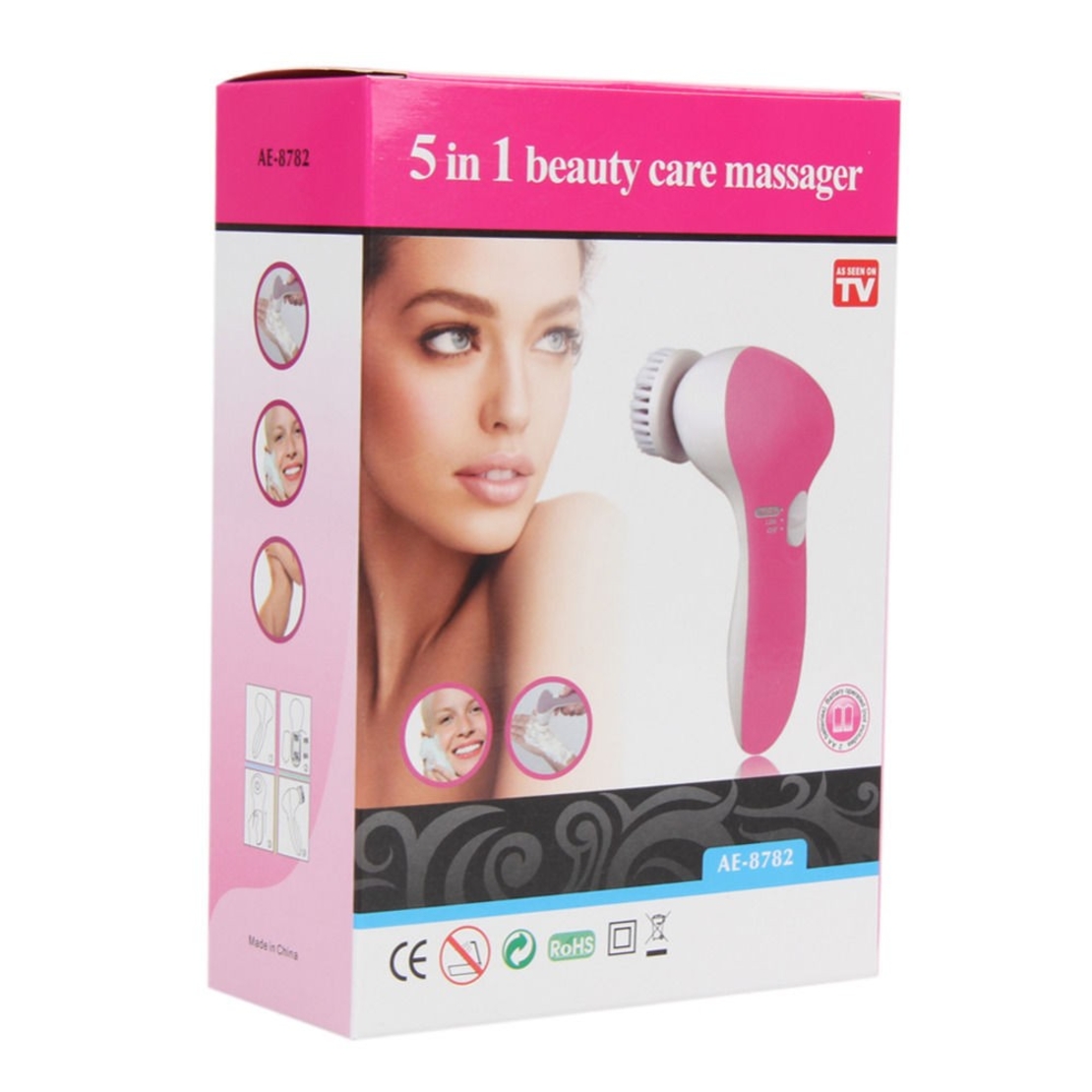 Perie Rotativa pentru curatare faciala si masaj 5 in 1, Neo™ Premium, cu 2 viteze, functie de reglare a vitezei, 5 capete perii interschimbabile,13x7cm, alb/roz