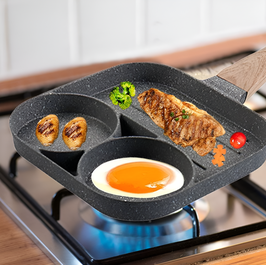 Tigaie Antiaderenta NEO™ cu 2 Compartimente si Grill, din Aliaj de Aluminiu