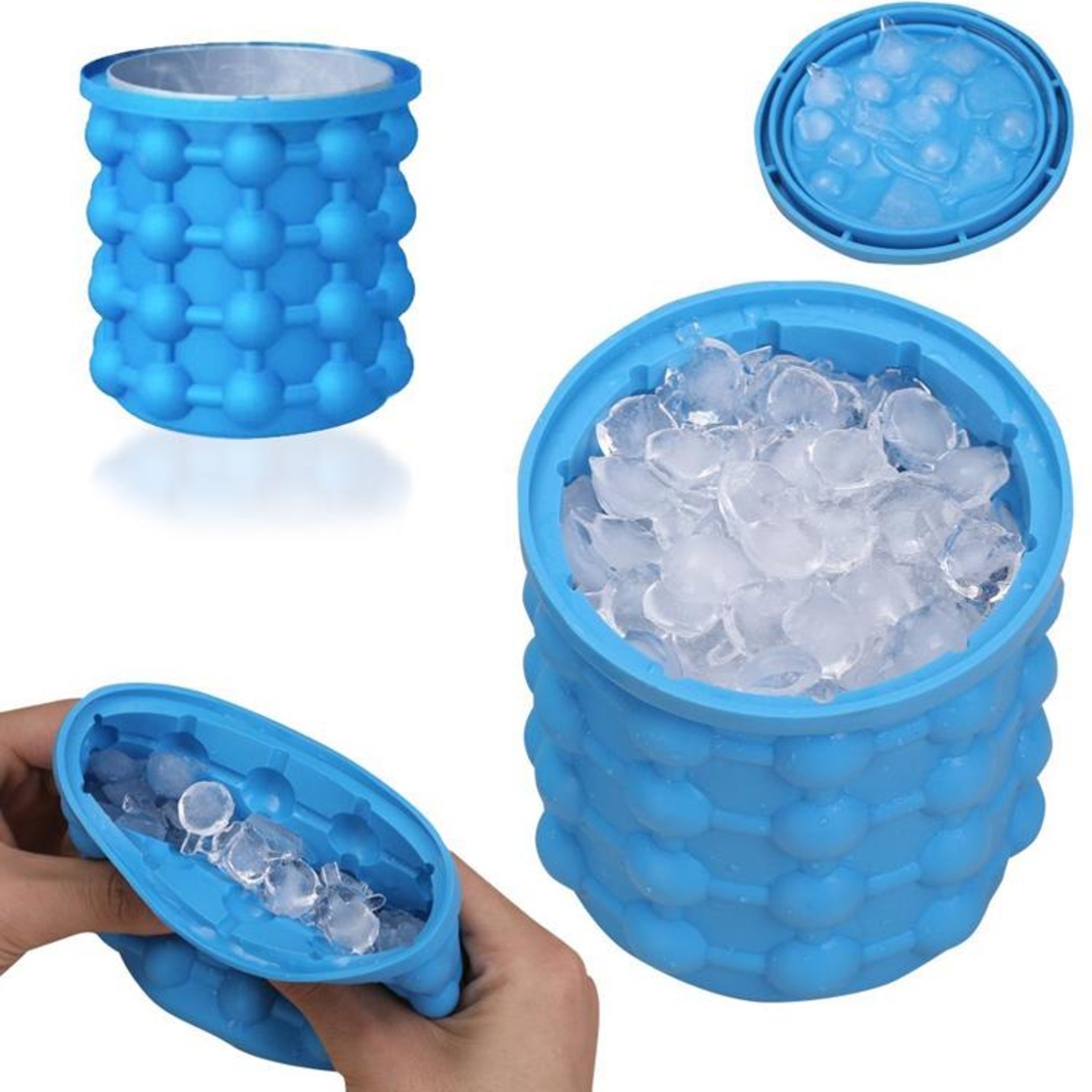 Frapiera Pentru Racirea Bauturilor, Neo™ Ice-Ice-Baby®, din Silicon Fara BPA, Capac Inclus, 120 De Cuburi, 11x11x12cm, Albastru