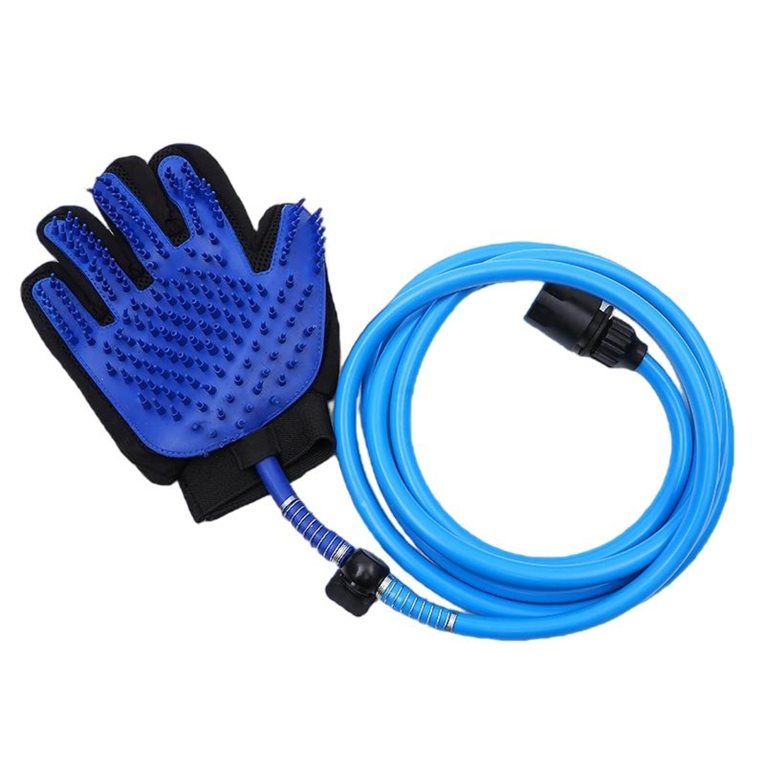 Perie de baie pentru caini, Model Manusa, Tub 2.1m, Silicon/ABS, Albastru/Negru