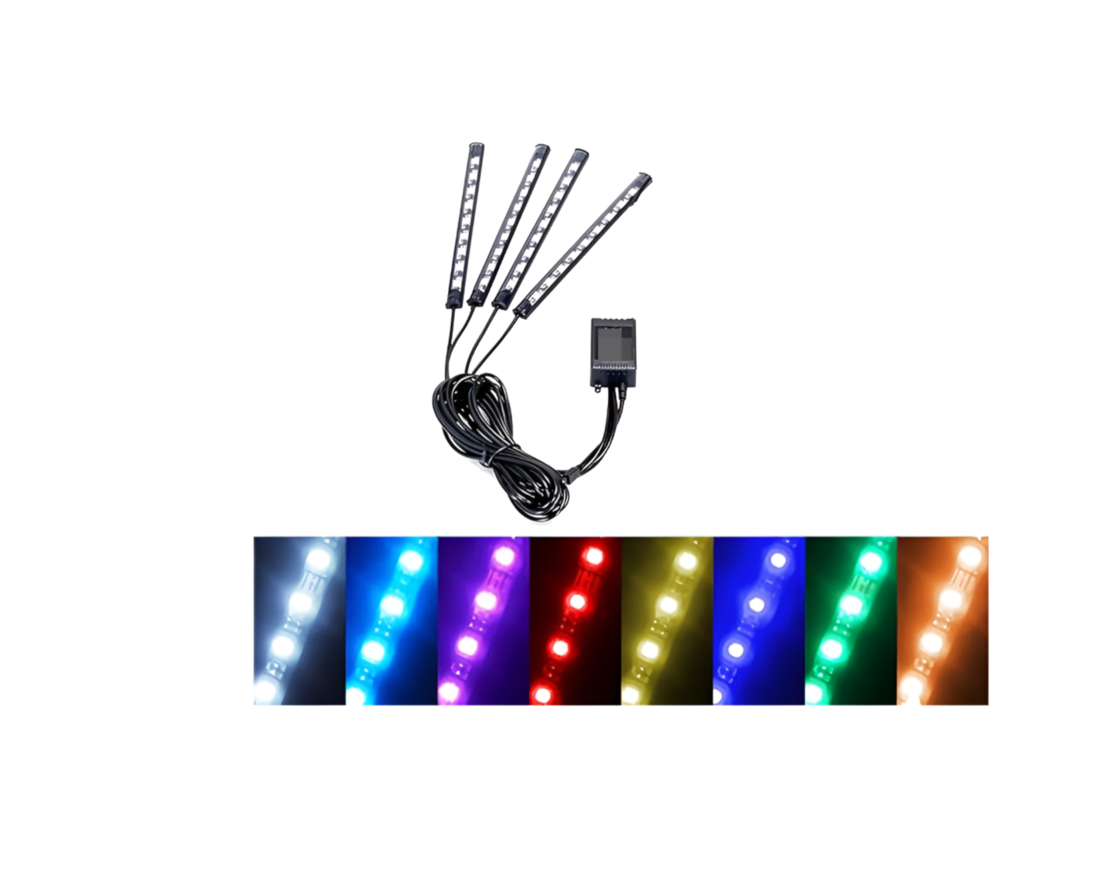Set 4 lumini ambientale auto, Intensitate reglabila, Interfata USB, Control aplicatie, Multicolor, Neo™