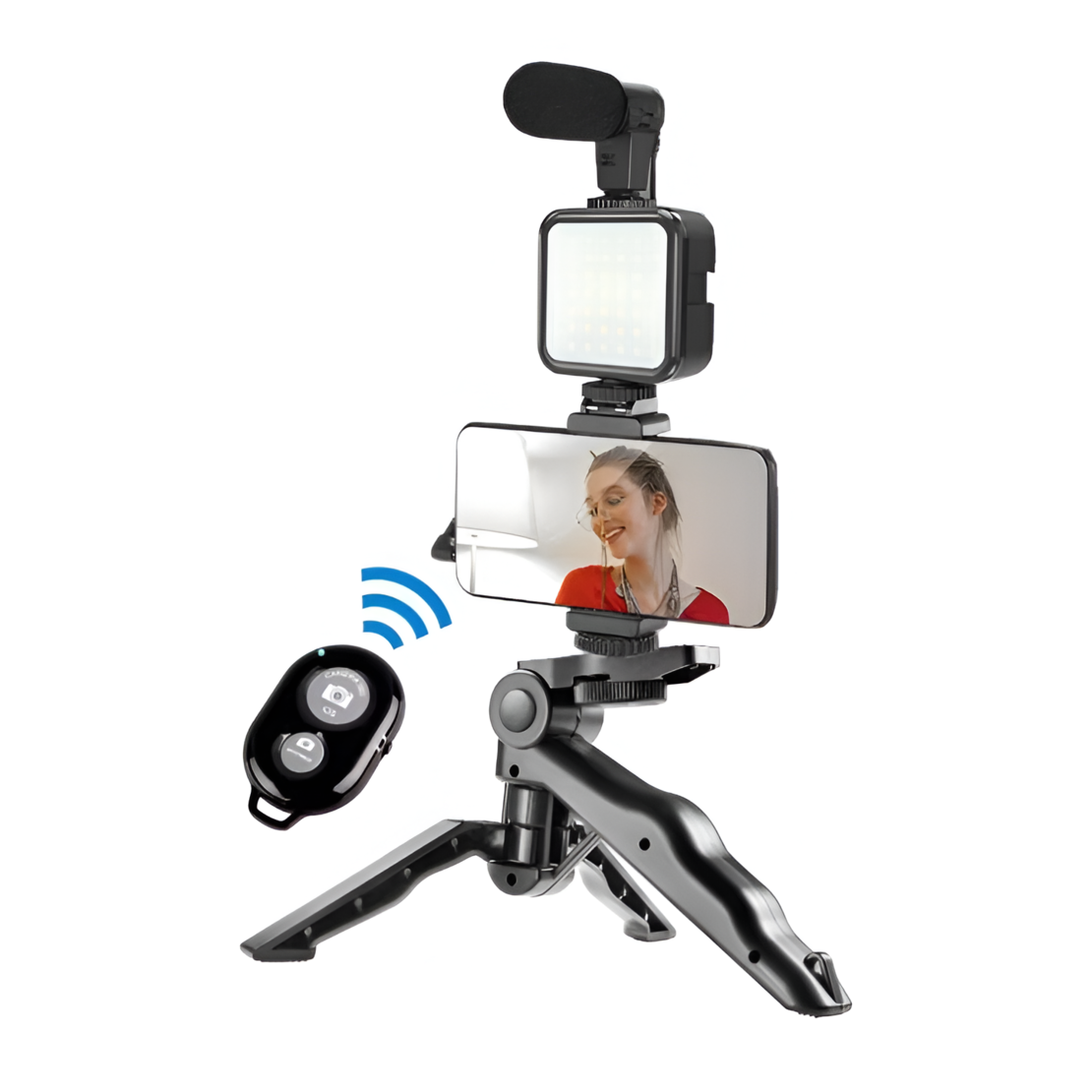 Kit de Vlogging pentru Filmari Video Youtube, TikTok, cu Trepied, Microfon, Panou LED, Suport Reglabil Telefon, Neo™