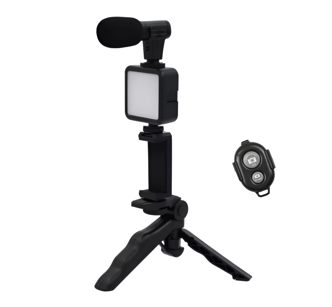 Kit de Vlogging pentru Filmari Video Youtube, TikTok, cu Trepied, Microfon, Panou LED, Suport Reglabil Telefon, Neo™