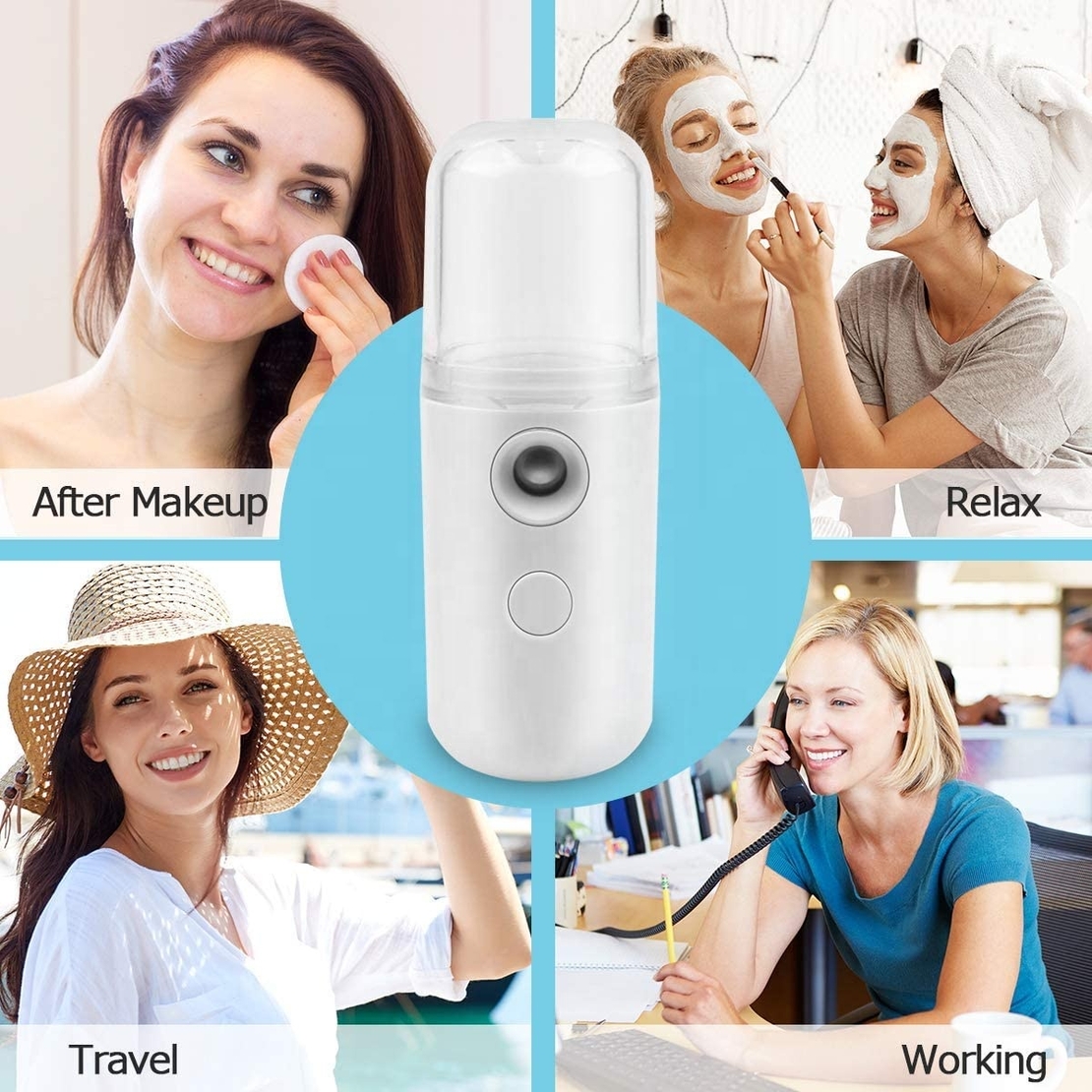 Spray Hidratare Faciala,Nano Ⅱ®,Igienizare, Curatare Ten, Abur Rece, Incarcare USB,30 ml, Alb