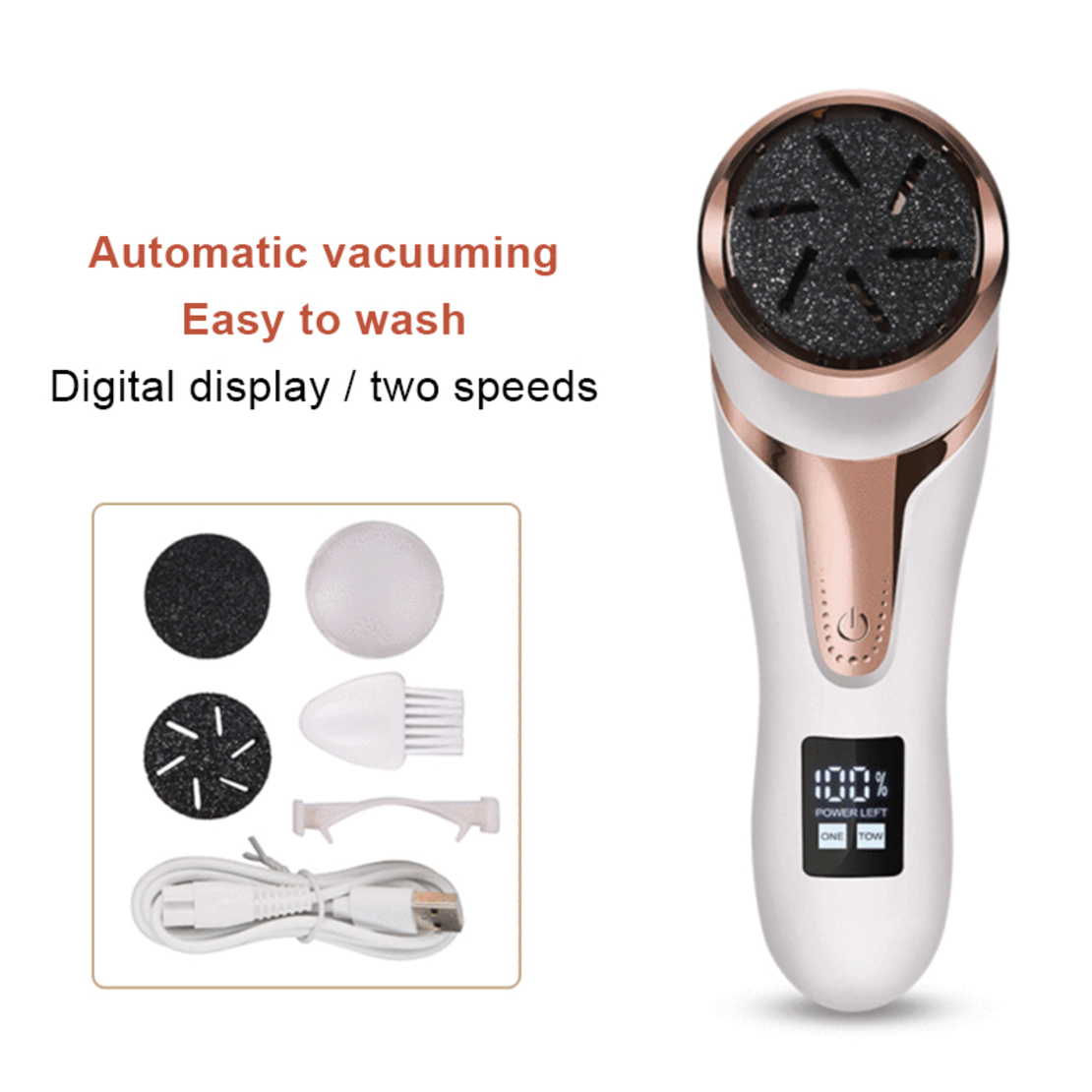Aparat Profesional pentru indepartare bataturi Calus Premium Neo™ Foot Polisher Vacuum, cu aspirator, inlatura si pielea uscata, display digital, LED, incarcare USB, 2 role, 2700 rpm, V510 IPX7