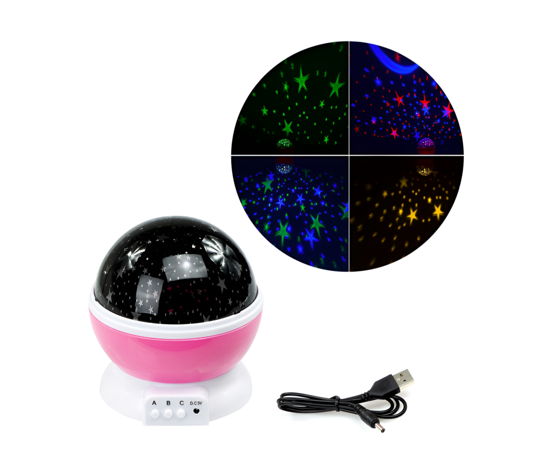 Lampa de Veghe pentru Copii cu Proiectii de Stele si Luna, Functie de Rotatie, Roz, Neo™