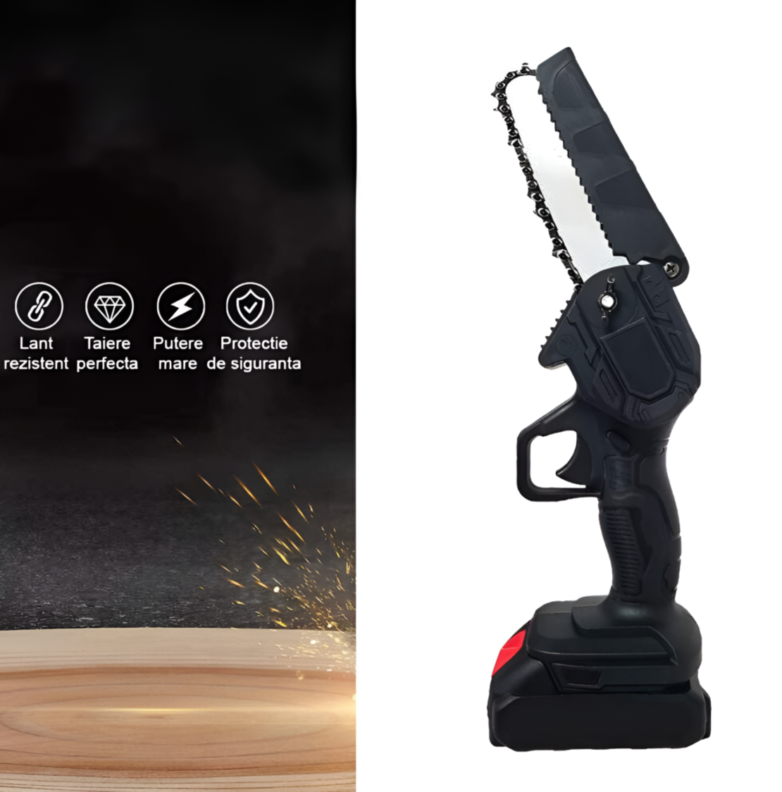 Mini Fierastrau cu Lant, 6 Inch, 1100 W, Negru, 48 V, Neo™