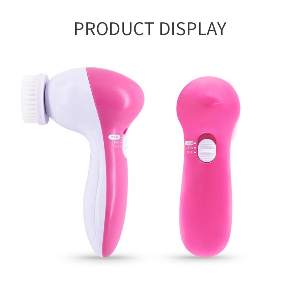 Perie Rotativa pentru curatare faciala si masaj 5 in 1, Neo™ Premium, cu 2 viteze, functie de reglare a vitezei, 5 capete perii interschimbabile,13x7cm, alb/roz
