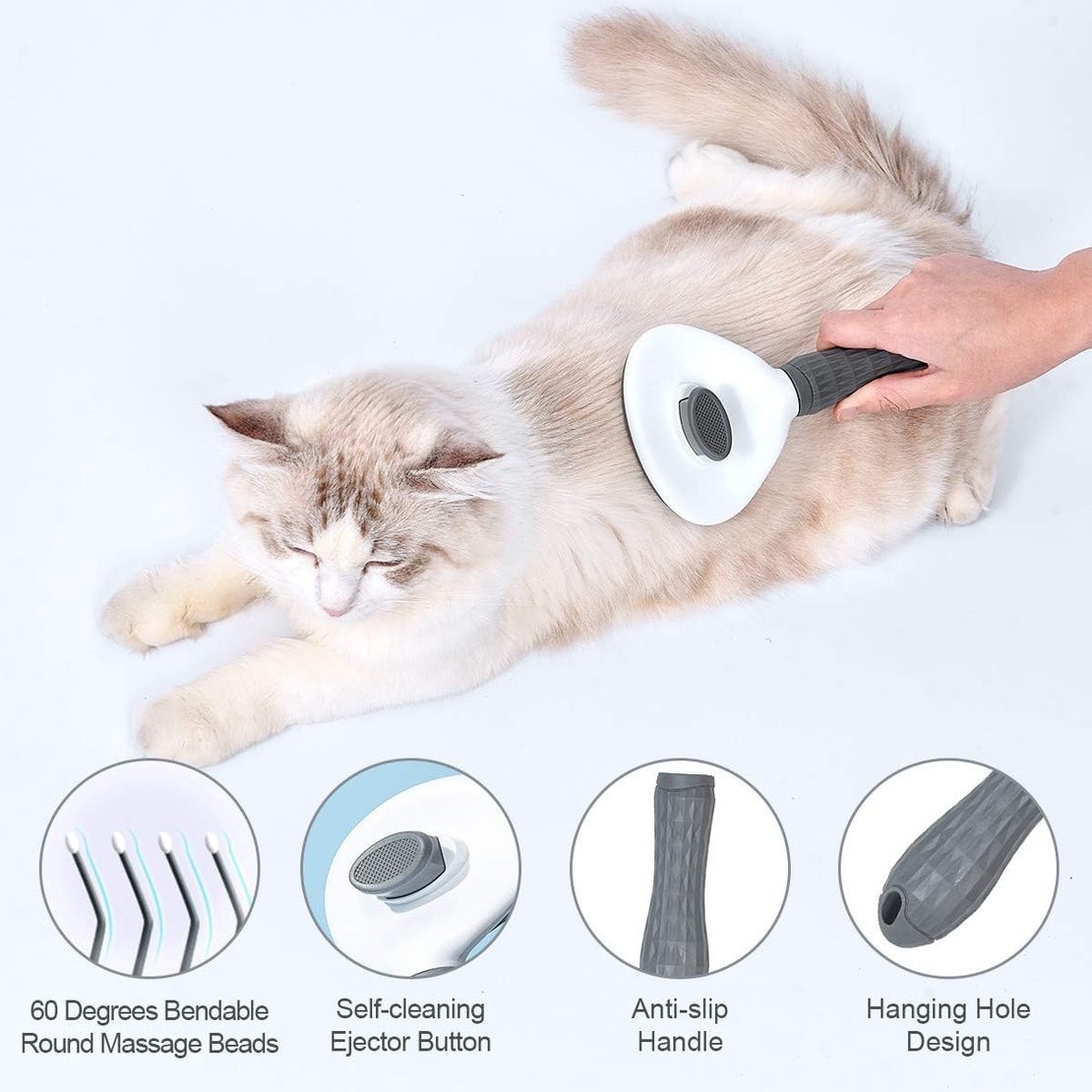 Set Format din Perie cu buton auto-curatare pentru animale, Neo™ Pet-Pet®, utila in curatarea si ingrijirea parului, 20x10x6 cm, pisici, caini, iepuri, gri si Perie pentru curatarea parului, 20x20x3 cm, gri