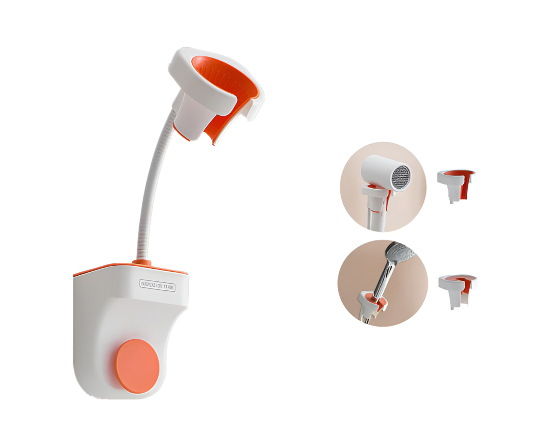 Suport de Perete Pentru Uscator de Par sau Dus, Reglabil, Compact, Alb/Portocaliu, Neo™