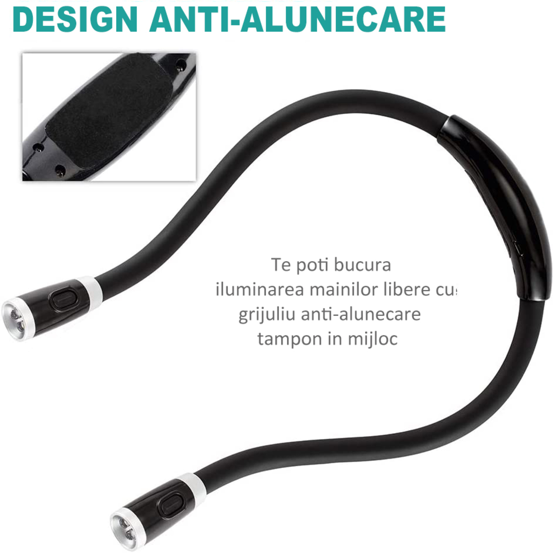 Lumina pentru Citit cu Pozitionare pe Gat, YWX, ABS/TPE, 3 niveluri de intensitate, USB, 750 mAh, Negru