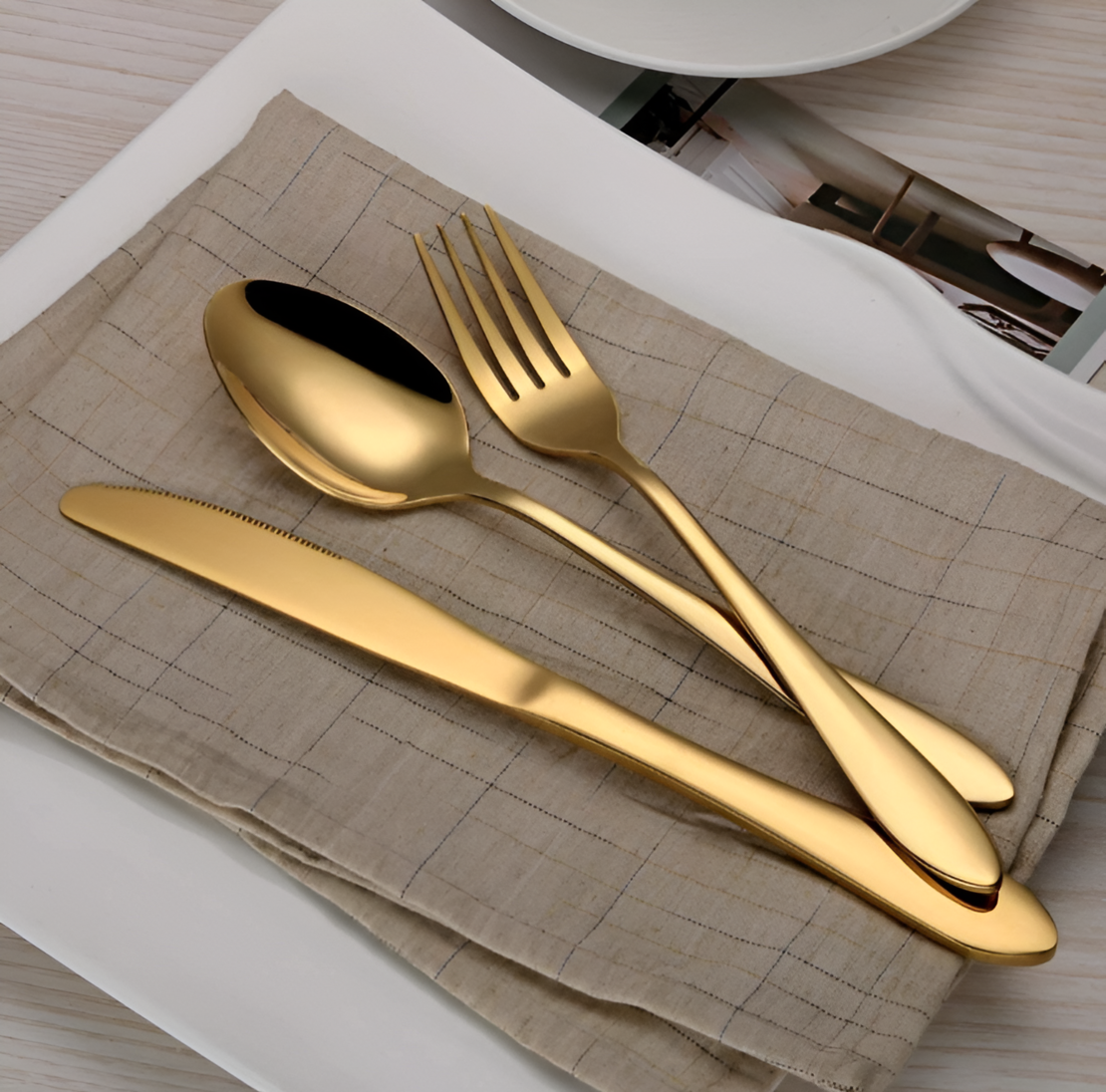 Set Tacamuri cu Finisaj Lucios, 24 piese, din Otel Inoxidabil, Auriu, Neo™