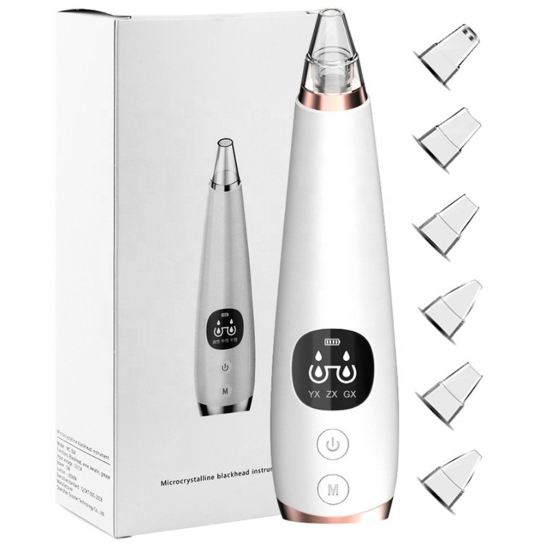 Aparat Indepartat Puncte Negre EvoSmart™ PN-02 , De Grasime, Cu Vacuum, 3 Puteri Ajustabile, 6 Capete, Ingrijire faciala, Curatare faciala, Acnee, Incarcare USB, Display LED, Alb